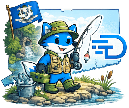 Scout the DayOneLead fox fishing in front of a Connecticut state outline