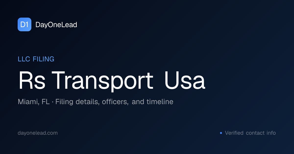 Rs Transport Usa — Miami, FL LLC Filing | DayOneLead